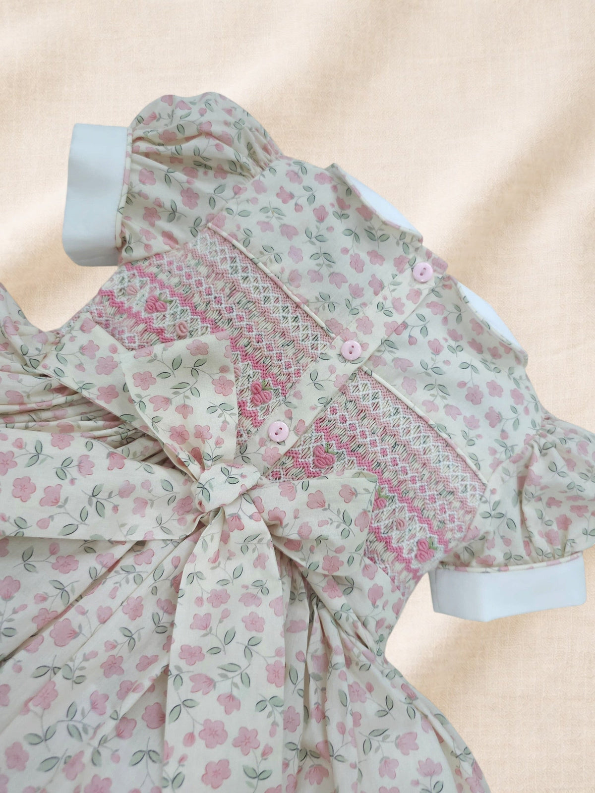 Soft Pink Vintage Style Hand-Smocked Back & Front Dress
