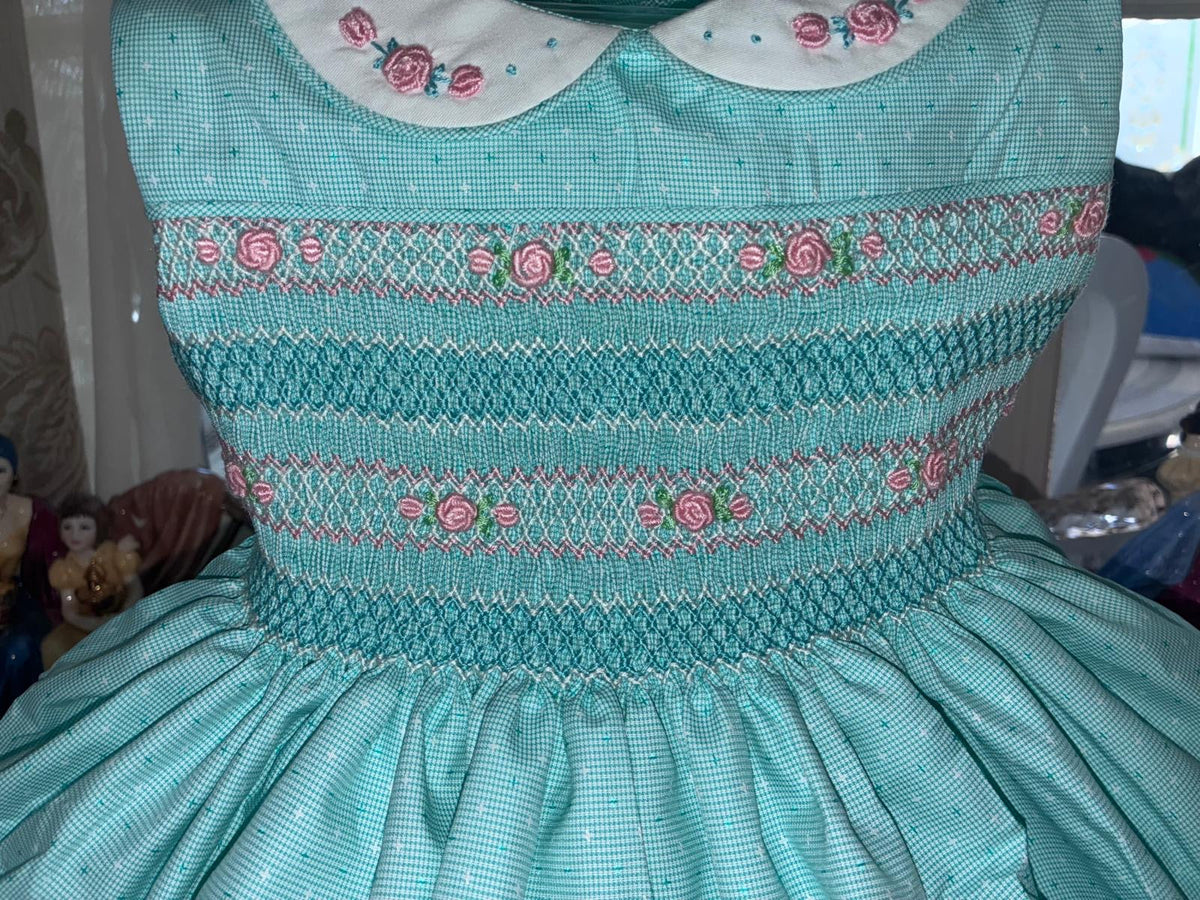 Mint Sleeveless Dress with Pink Smocking | Matching Boys Outfit