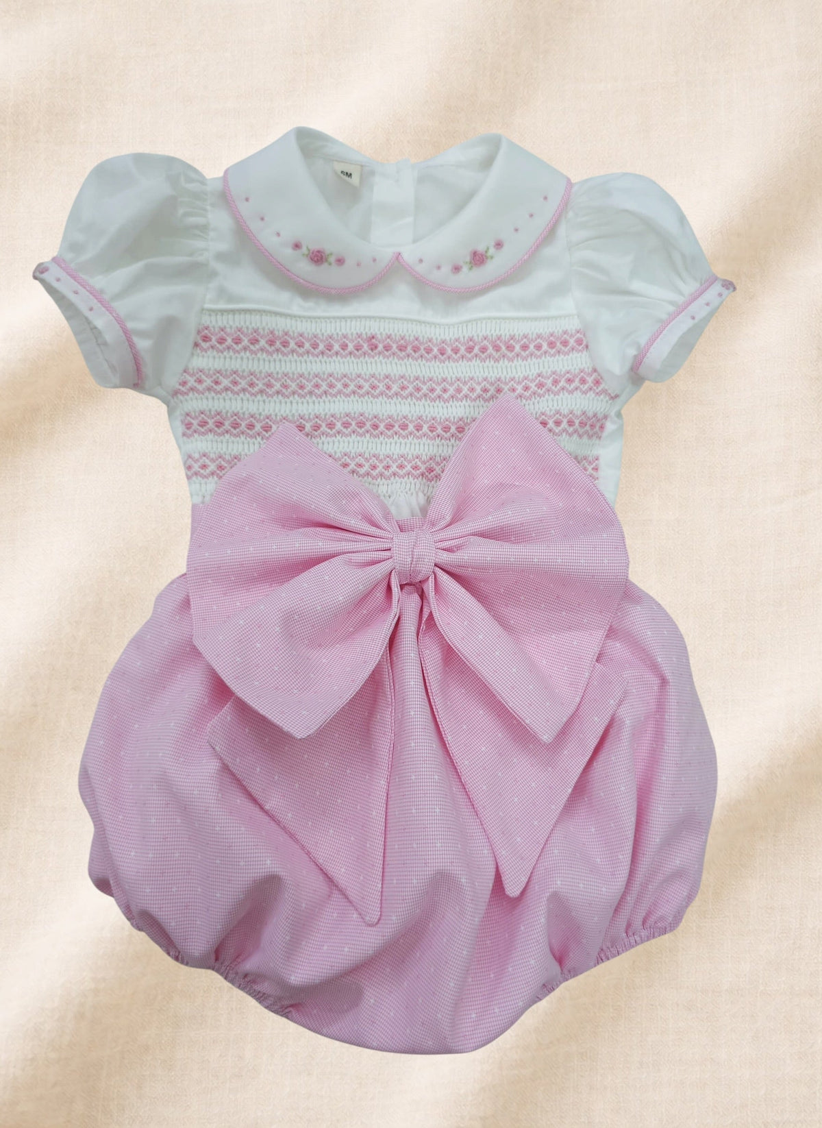 Pink Rose Hand Smocked Girls Romper