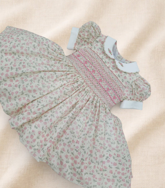 Soft Pink Vintage Style Hand-Smocked Back & Front Dress