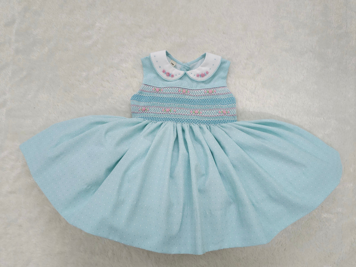 Mint Sleeveless Dress with Pink Smocking | Matching Boys Outfit