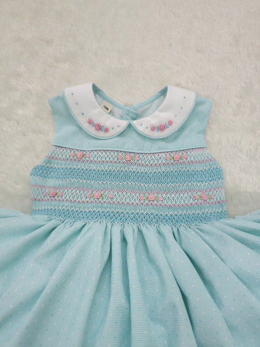 Mint Sleeveless Dress with Pink Smocking | Matching Boys Outfit