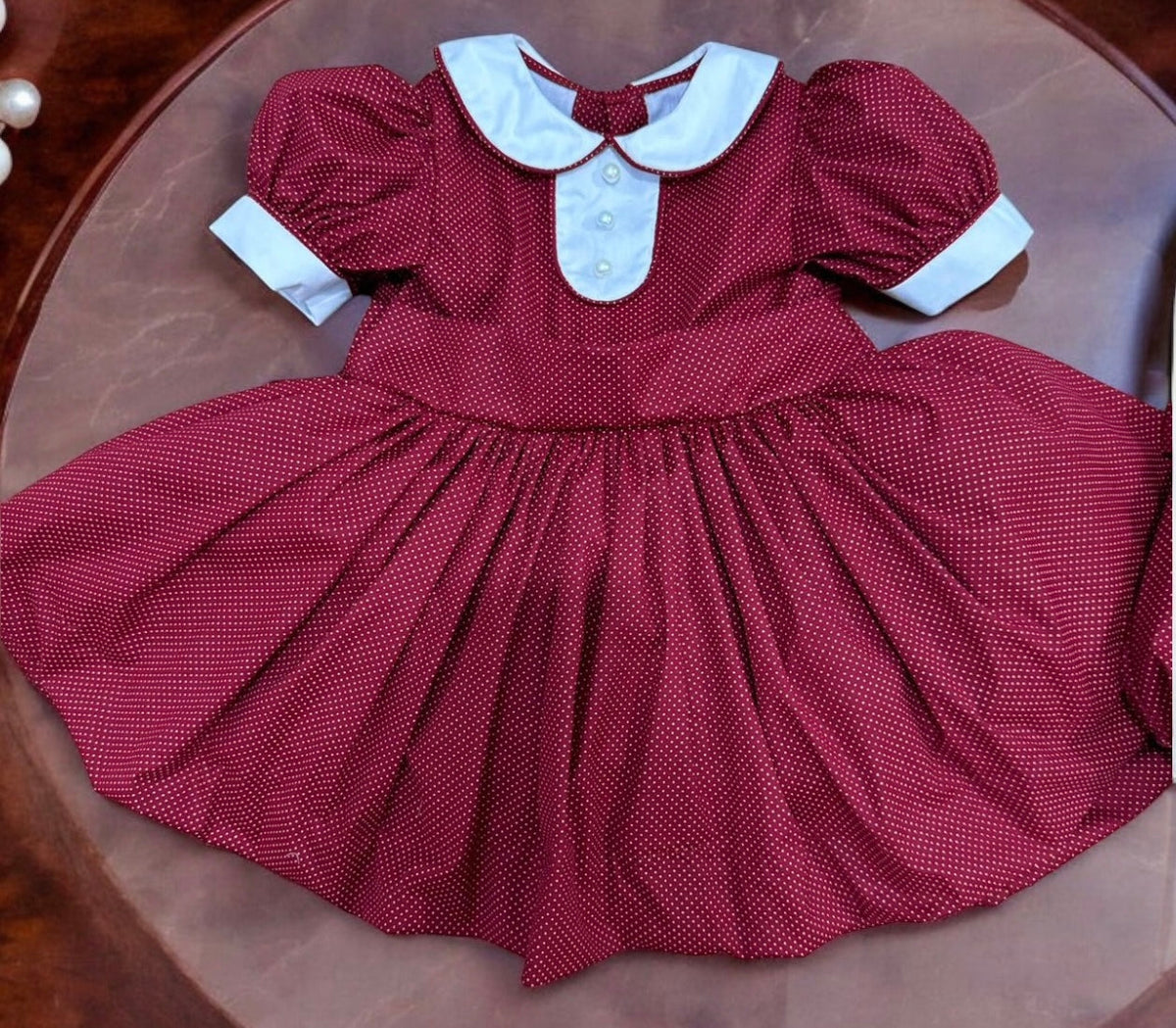 Burgundy polka dot dress