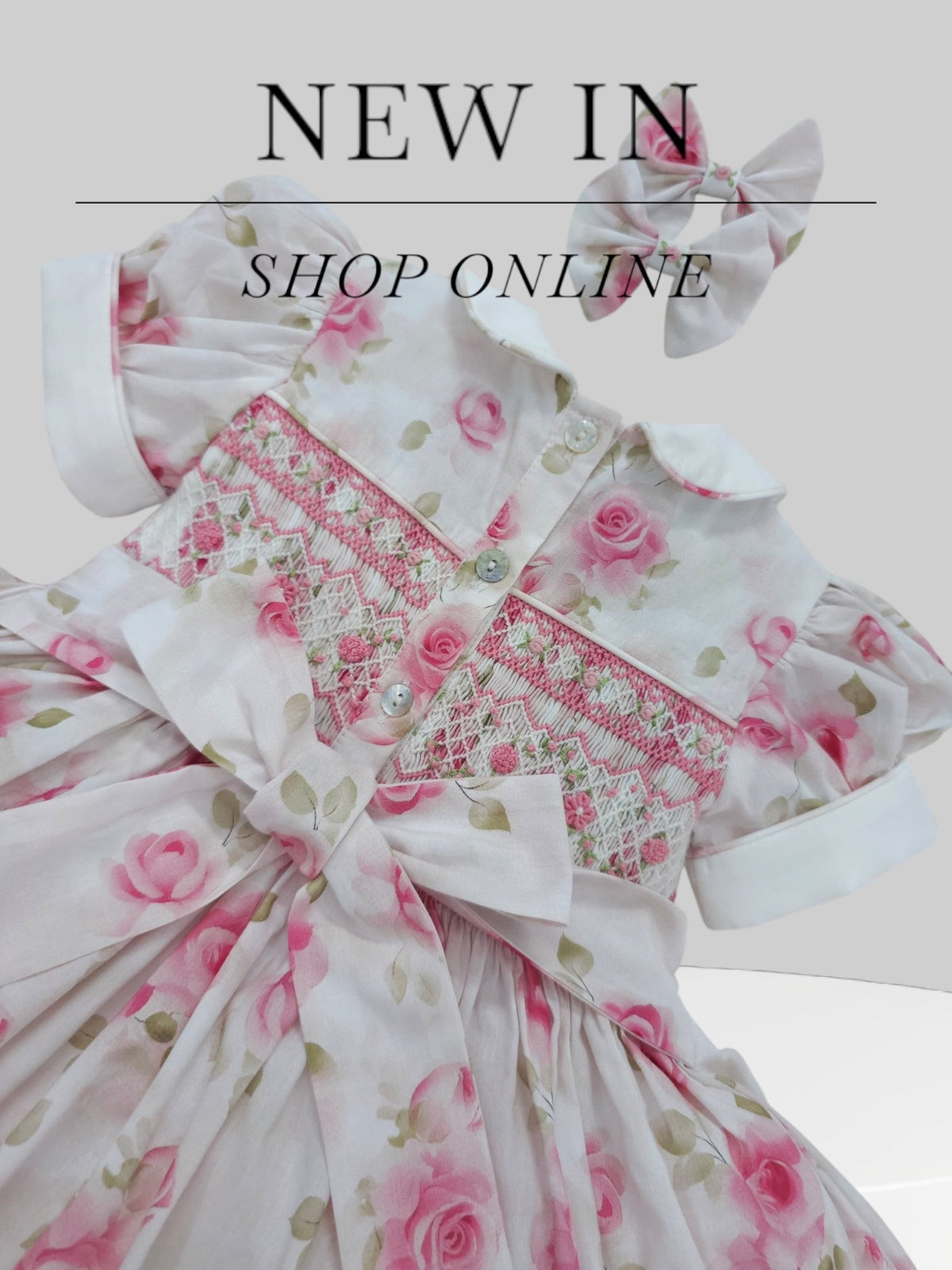 Blush Rose Hand-Smocked Dress with Matching Hair Bows