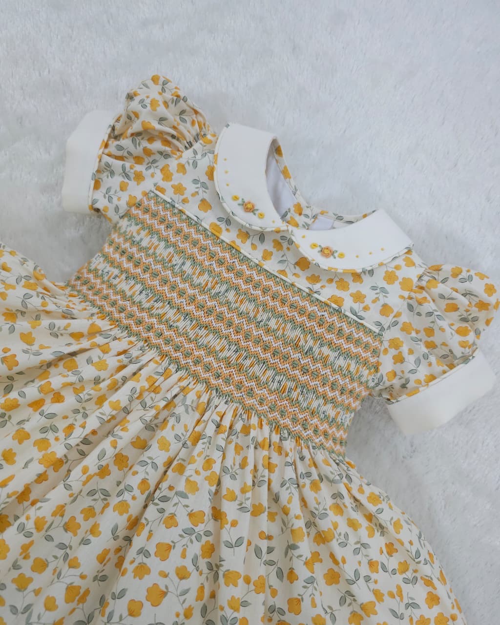Marigold Bloom Floral Hand-Smocked Dress
