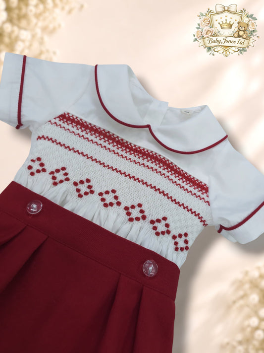 Red & White Hand Smocked Boys Suit