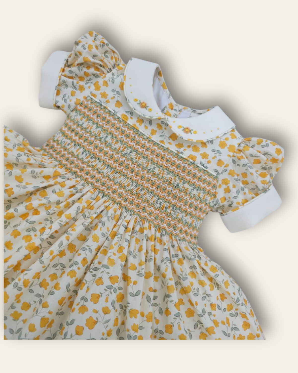 Marigold Bloom Floral Hand-Smocked Dress