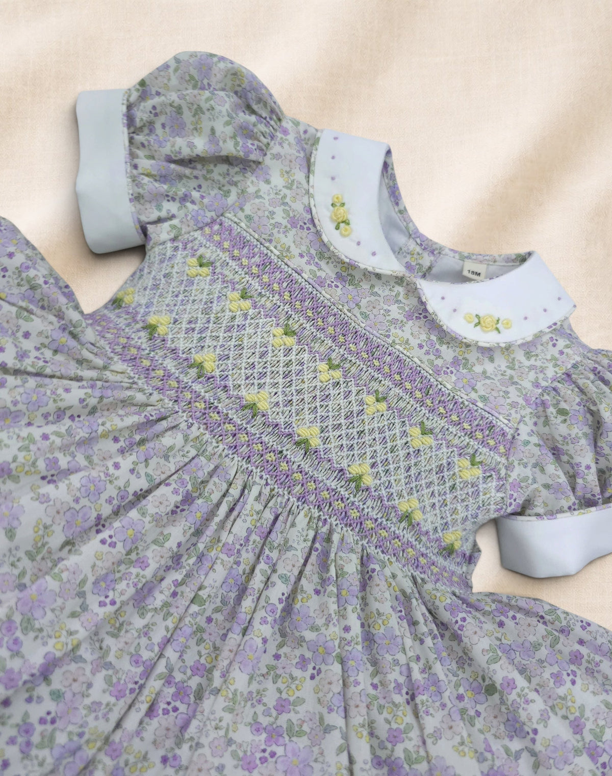 Lilac Floral Hand-Smocked back and front Dress