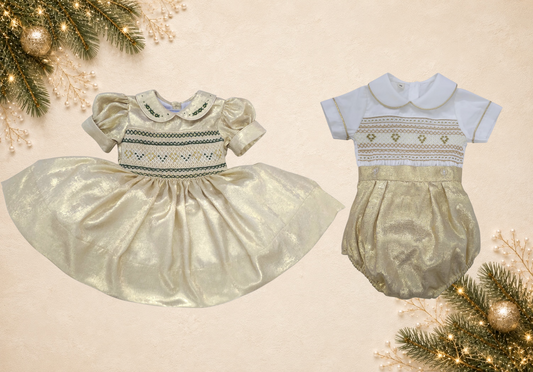 Gold hand smocked boys suit