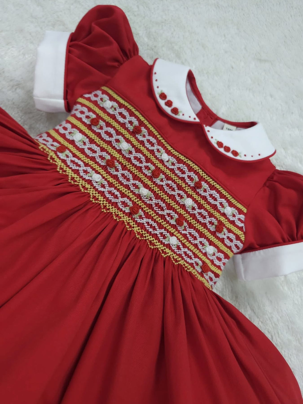 Red hand smocked back and front dress