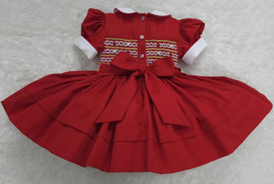 Red hand smocked back and front dress
