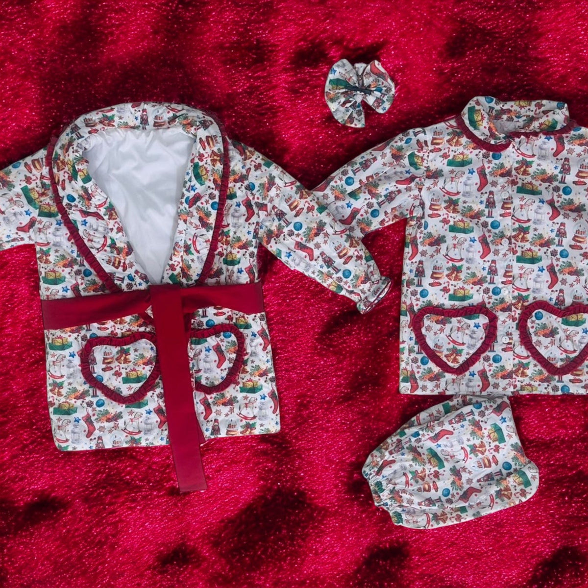 Girls Christmas jarmas and matching quilted dressing coat | Girls Set