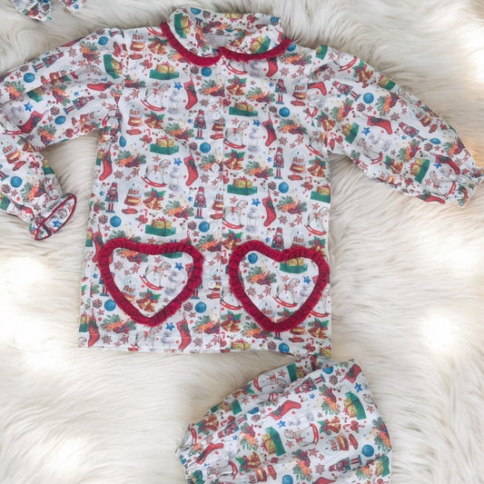 Girls Christmas jarmas and matching quilted dressing coat | Girls Set