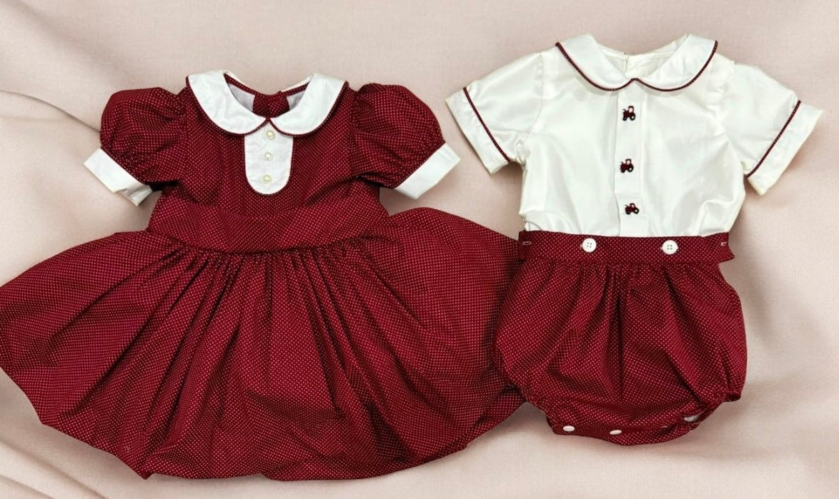 Burgundy polka dot dress