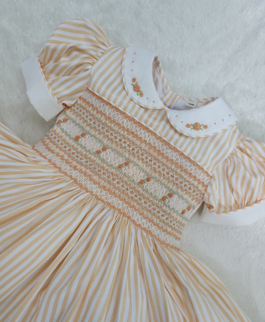 Orange/peach stripe smocked dress