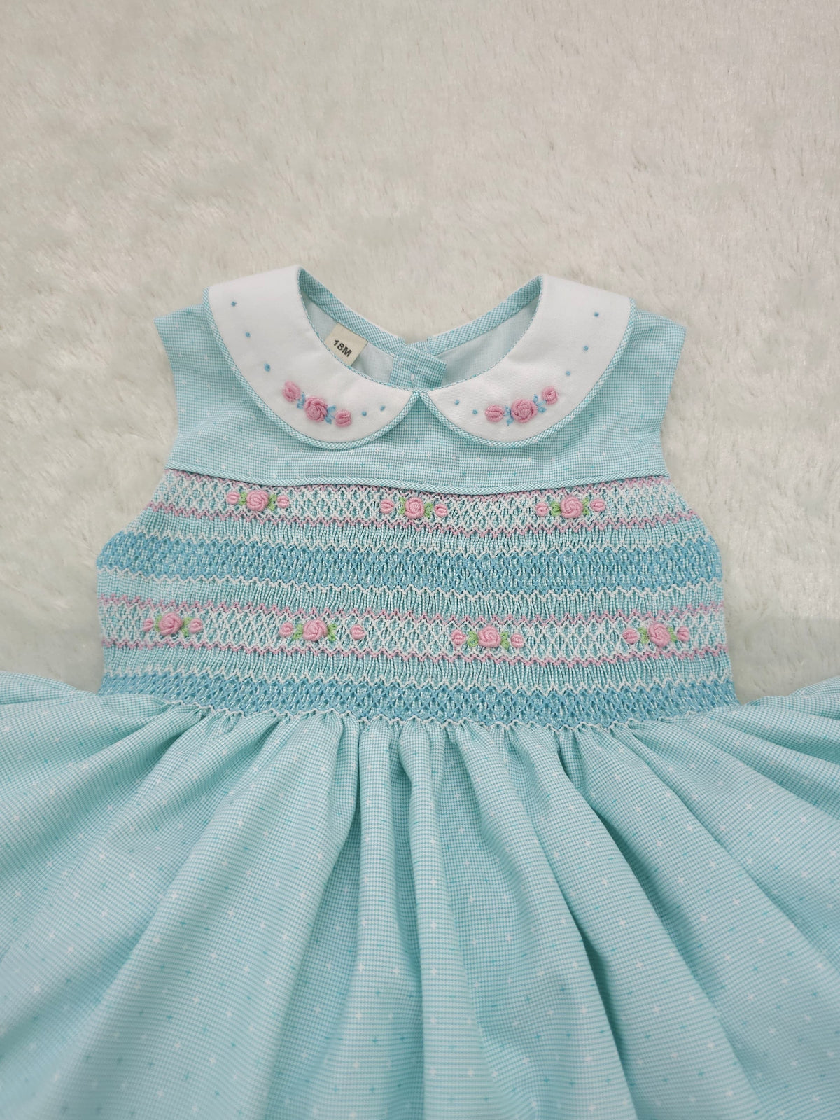 Mint Sleeveless Dress with Pink Smocking | Matching Boys Outfit