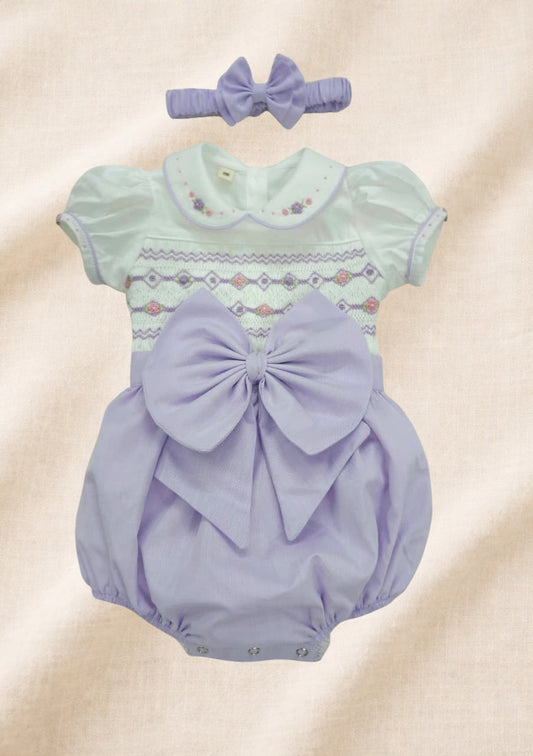 Lilac hand smocked girls romper