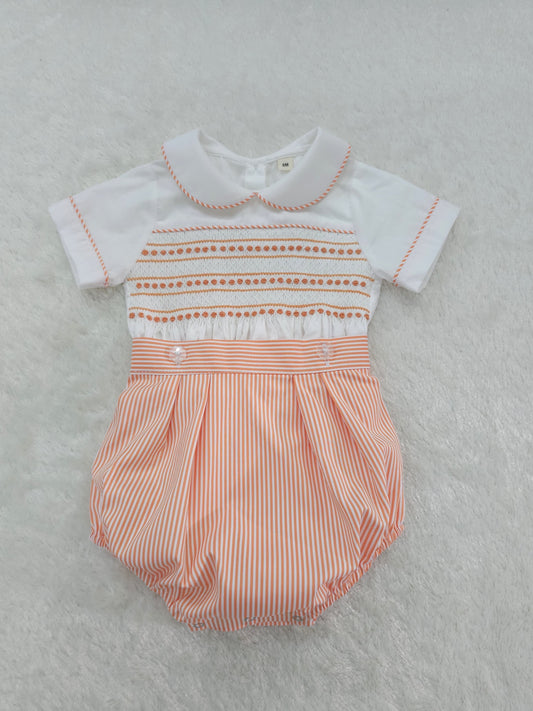 Orange stripe hand smocked boys suit