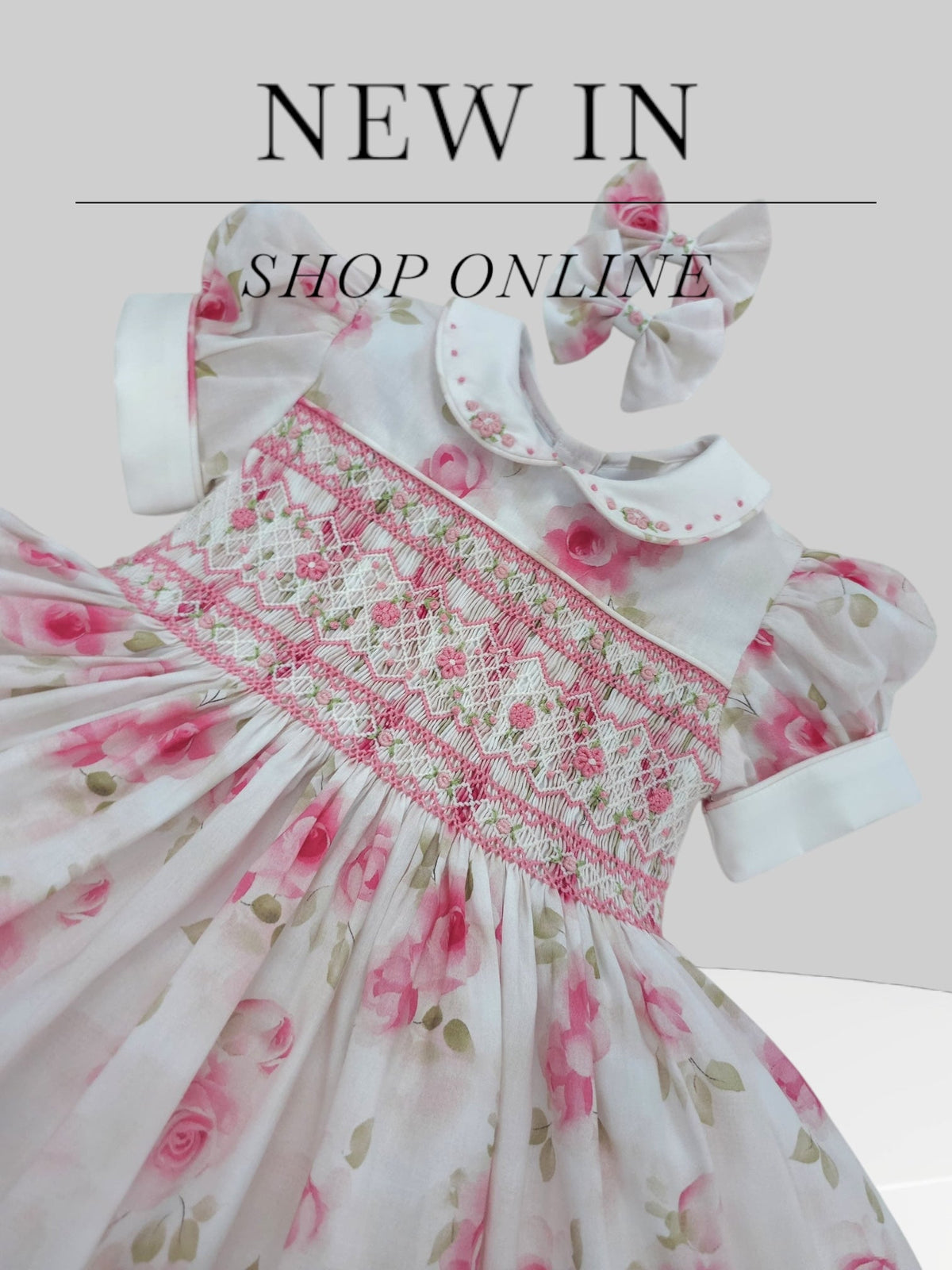 Blush Rose Hand-Smocked Dress with Matching Hair Bows
