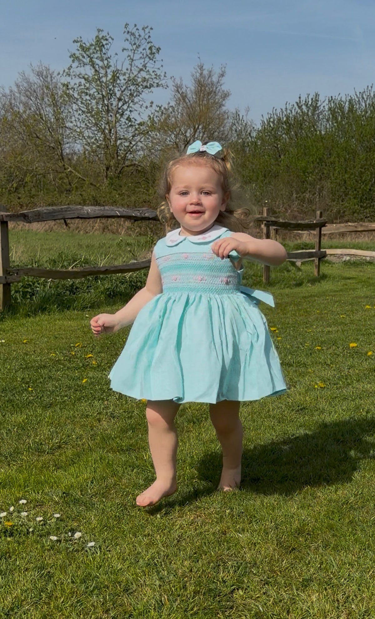 Mint Sleeveless Dress with Pink Smocking | Matching Boys Outfit