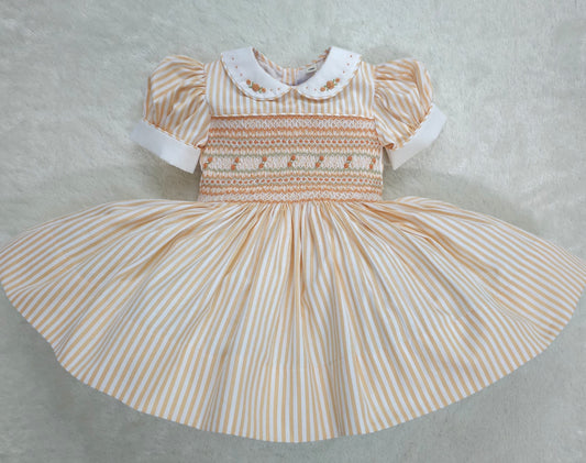 Orange/peach stripe smocked dress