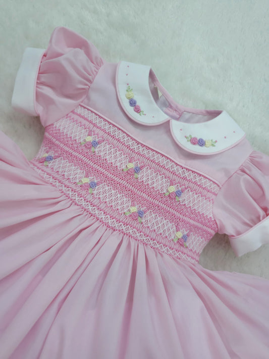 Pink and pastel hand smocked back and front dress