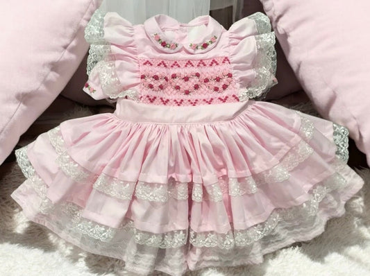 Pink classic dress with smocked pinny