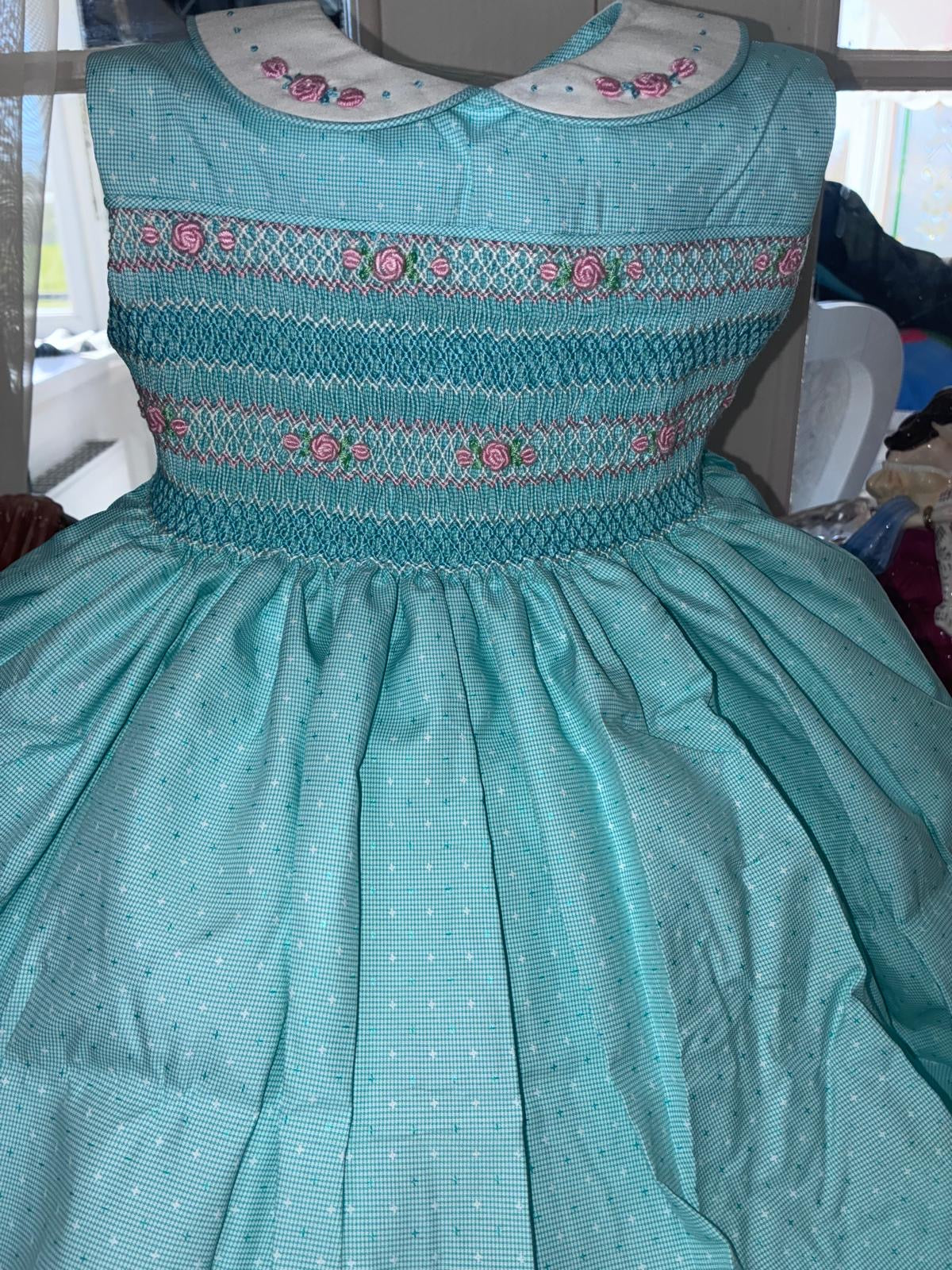 Mint Sleeveless Dress with Pink Smocking | Matching Boys Outfit