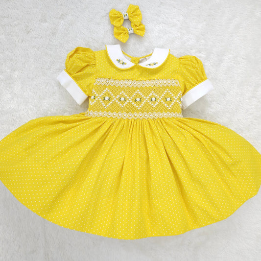 Yellow Polkadot with white smocking