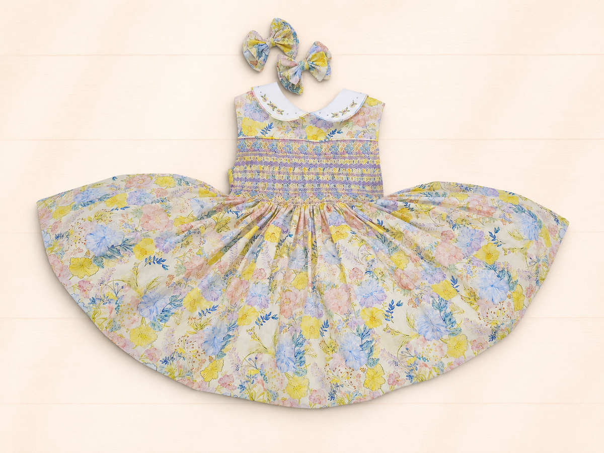 Summer floral hand smocked sleeveless dress