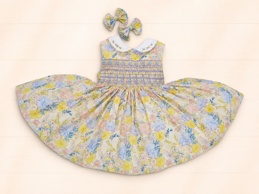 Summer floral hand smocked sleeveless dress