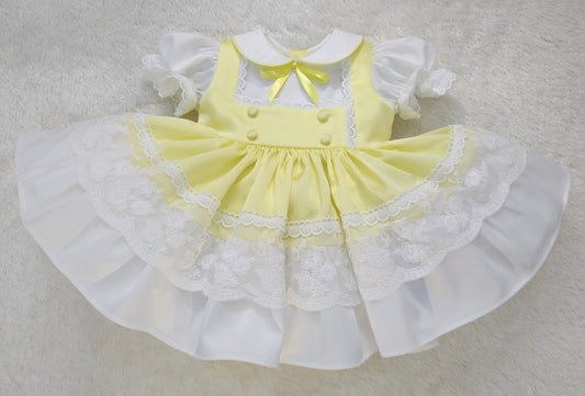 Lemon Satin & Lace Vintage Occasion Dress with Bow Detail