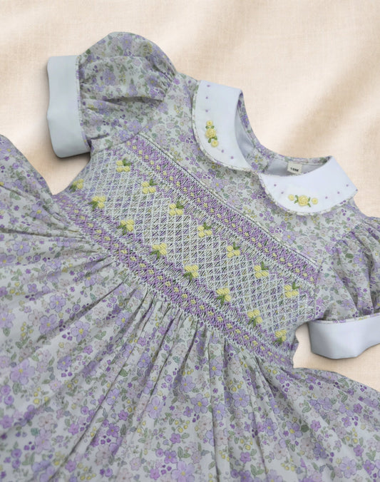 Lilac Floral Hand-Smocked back and front Dress