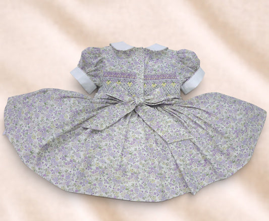 Lilac Floral Hand-Smocked back and front Dress