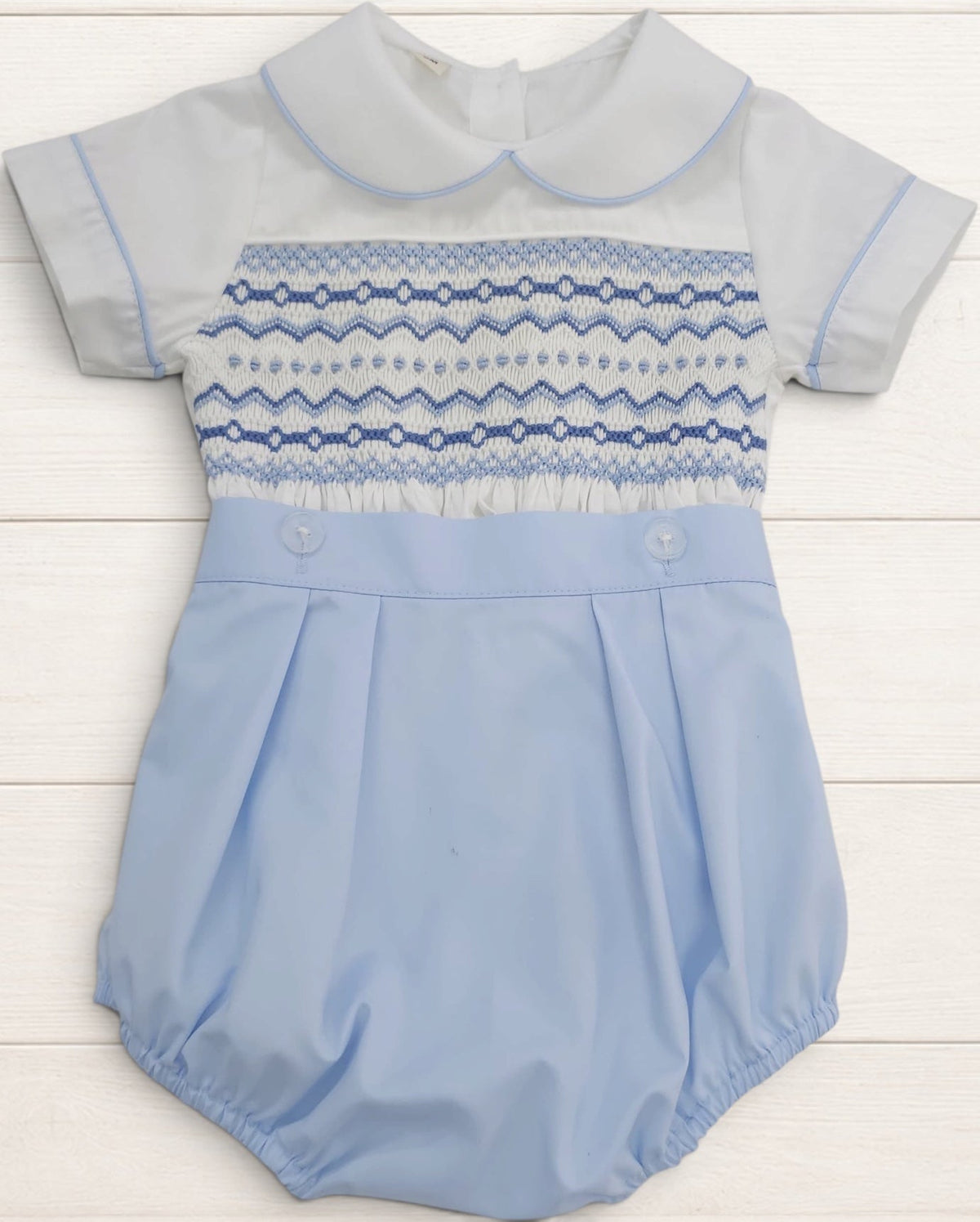 Powder Blue hand smocked boys suit