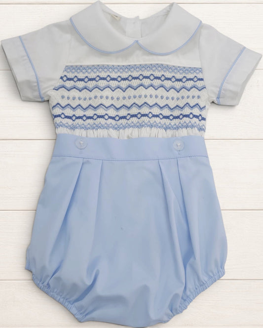 Powder Blue hand smocked boys suit