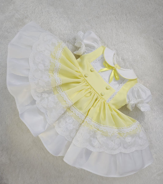 Lemon Satin & Lace Vintage Occasion Dress with Bow Detail