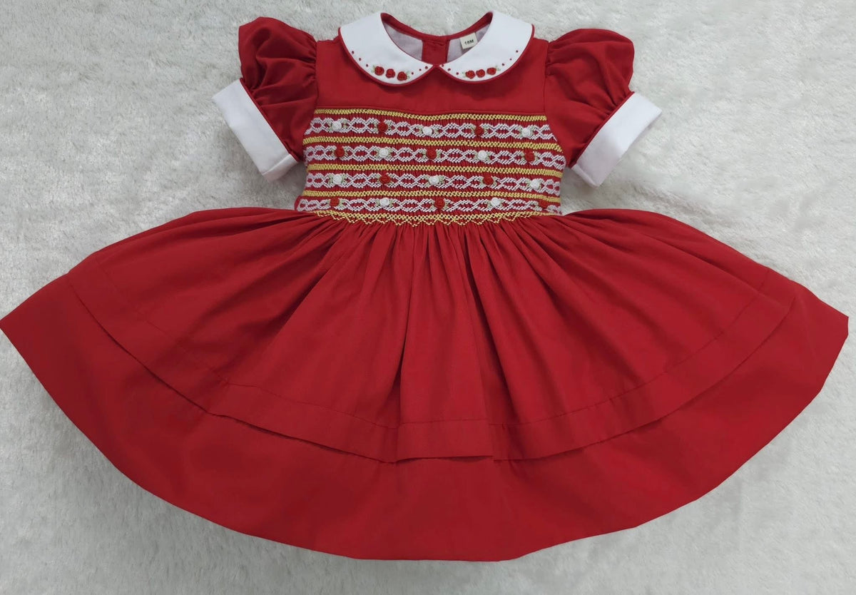Red hand smocked back and front dress